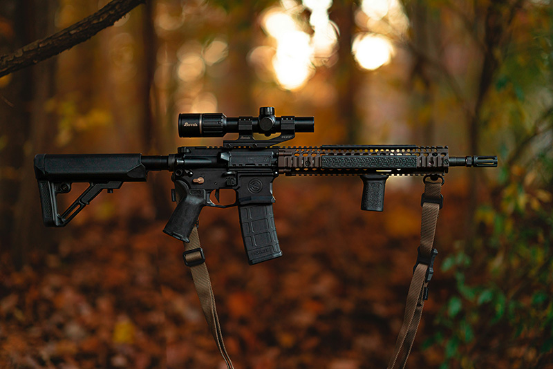 assault rifle hanging mid-air