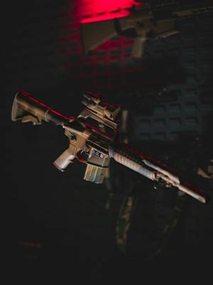 assault rifle hanging in air